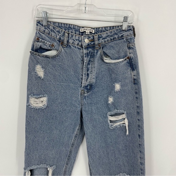Signature 8 high waist distressed straight jeans Sz M knee holes 28x29 - Picture 2 of 11